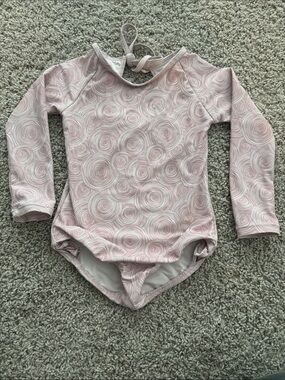 Kids Long-Sleeve Pink Swirl Rash Guard One-Piece Swim Suit